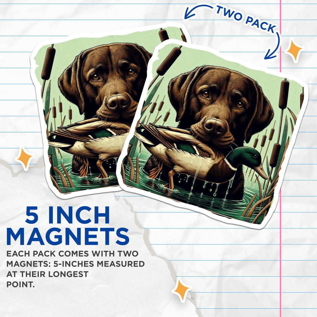 (2 Pack) Labrador Retriever Hunting Dog Magnets - Mallard Duck Retriever Art - Outdoorsman Cabin Fridge Decor - 5 Inches On Longest Side - Thick Durable Magnet - Made in USA - MAG19819