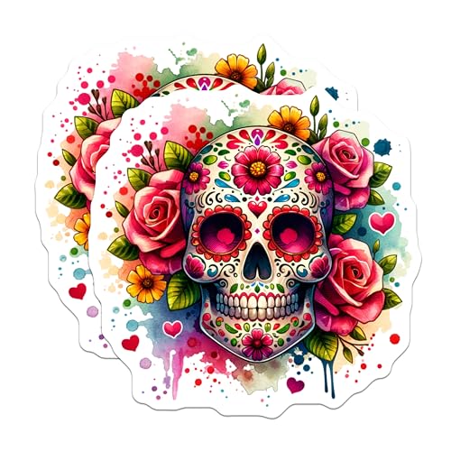 (2 Pack) Day of The Dead Skull Magnets Magnets - Sugar Skull Decor - 5" On Longest Side - Made in USA - Sticks to Refrigerators & Metal Surfaces - MAG9249