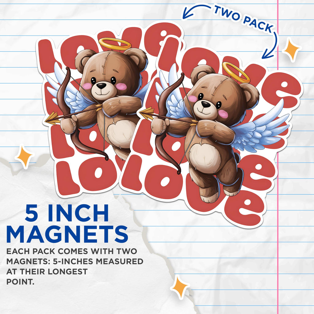 (2 Pack) Love Teddy Bear Cupid Magnets - Cute Angel Bear Magnets - Valentine's Day DÃƒÂ©cor Magnets- 5" On Longest Side - for Fridges, Toolboxes, Cars - Made in USA - MAG2999
