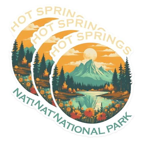 (3 Pack) Hot Springs Decals - National Park Stickers - Laptop Decal - 3 Inches On Longest Side - Easy Peel & Apply - Made in USA - 3MCS1350