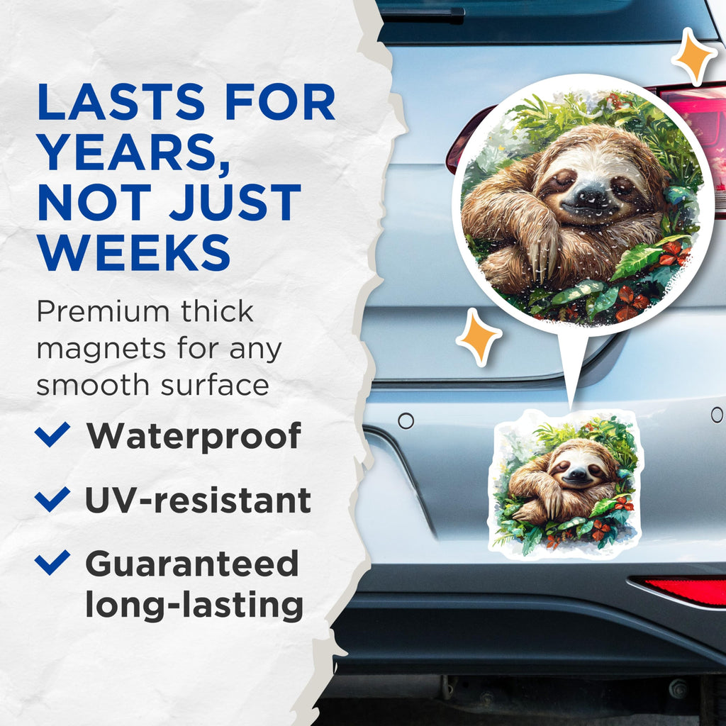 (2 Pack) Sleeping Sloth Magnets - Tropical Animal Decor - Cute Fridge Magnets - 5 Inches On Longest Side - Thick Durable Magnet - Made in USA - MAG30981
