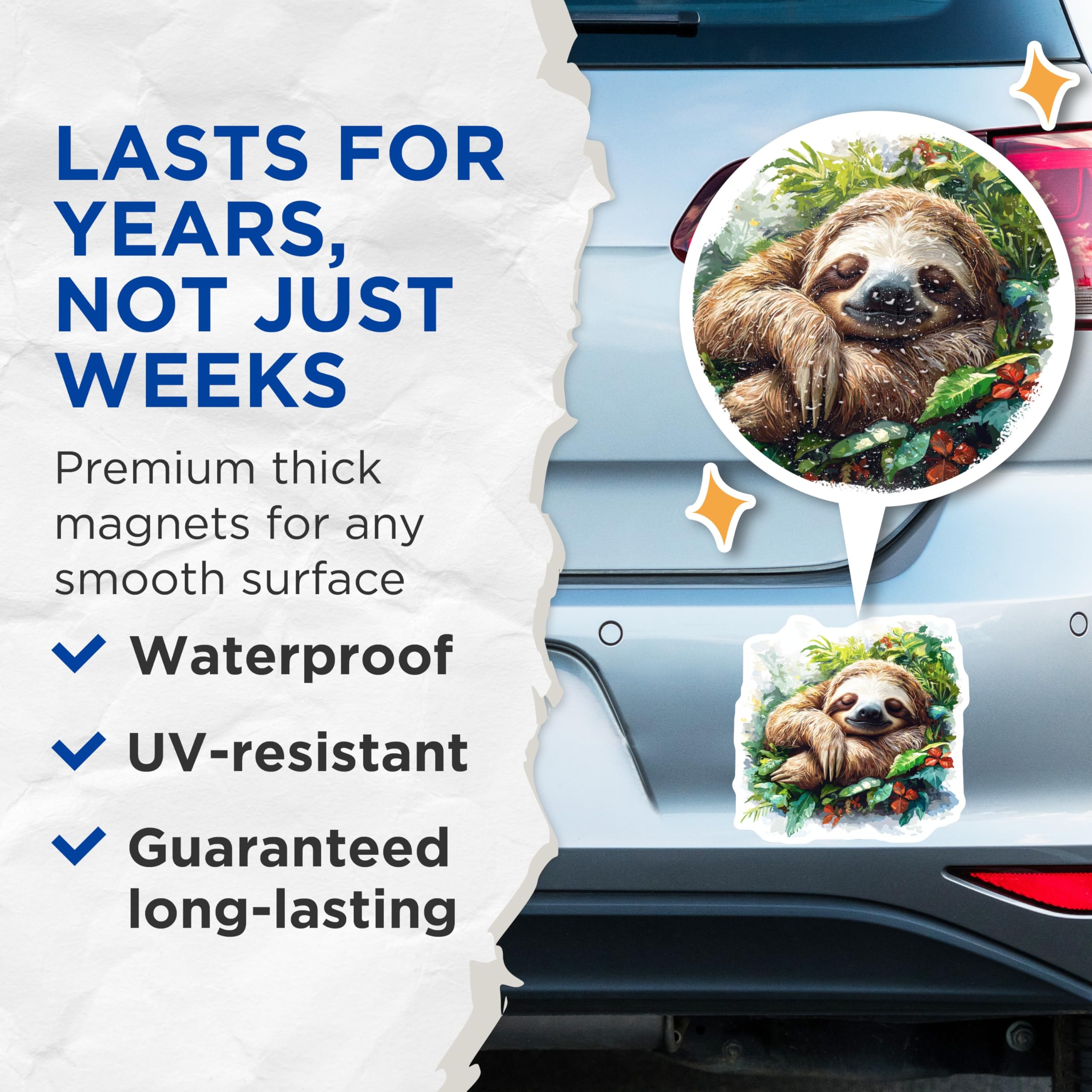 (2 Pack) Sleeping Sloth Magnets - Tropical Animal Decor - Cute Fridge Magnets - 5 Inches On Longest Side - Thick Durable Magnet - Made in USA - MAG30981