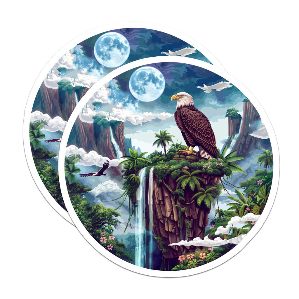 (2 Pack) Bald Eagle Magnets - Nature Scene Art - Fantasy Landscape Decor - Wildlife Illustration - 5 Inches On Longest Side - Thick Durable Magnet - Made in USA - MAG38409