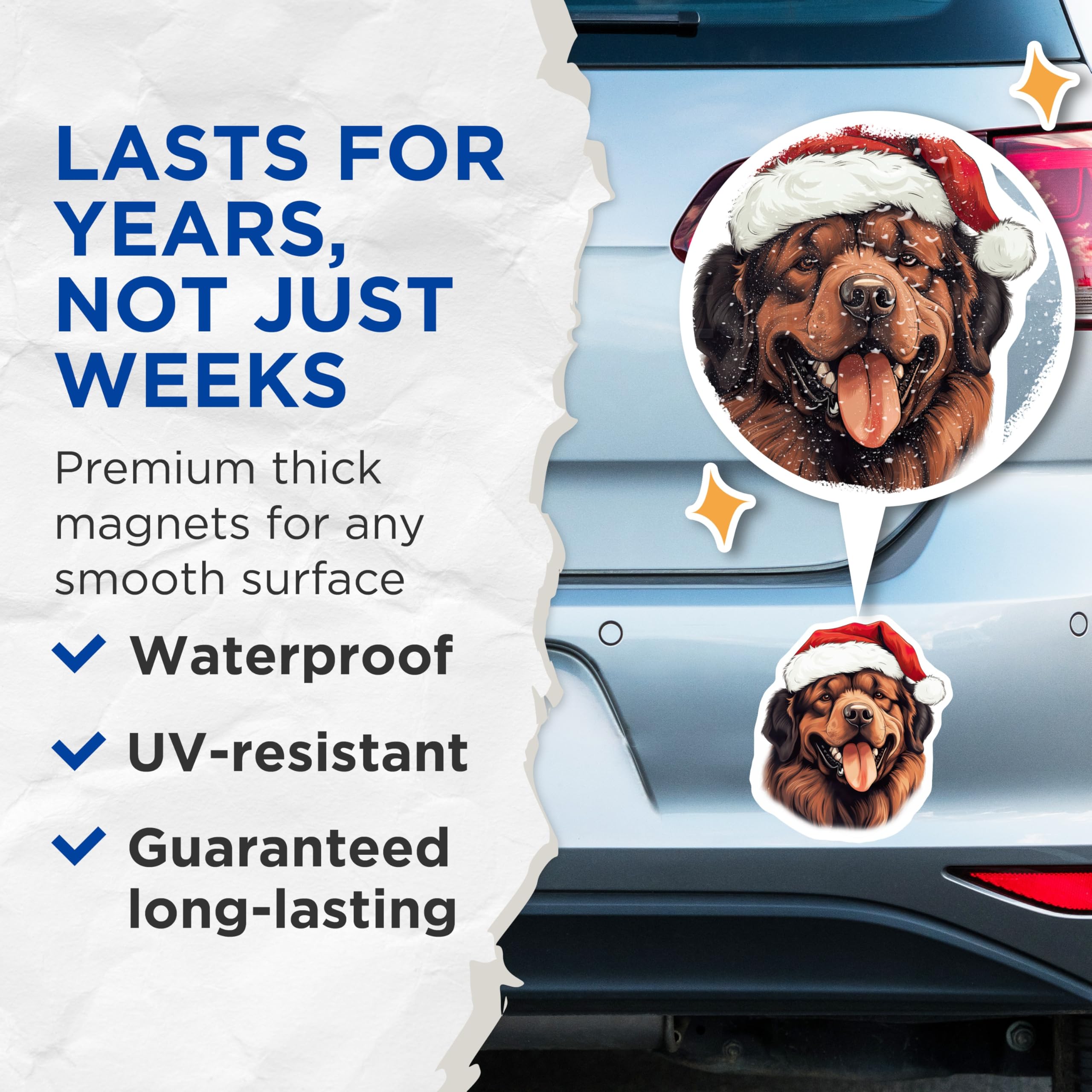 (2 Pack) Christmas Dog Magnets - Santa Hat Mastiff Holiday Decor - Pet Lover Festive Fridge Accessories - 5 Inches On Longest Side - Thick Durable Magnet - Made in USA - MAG25930