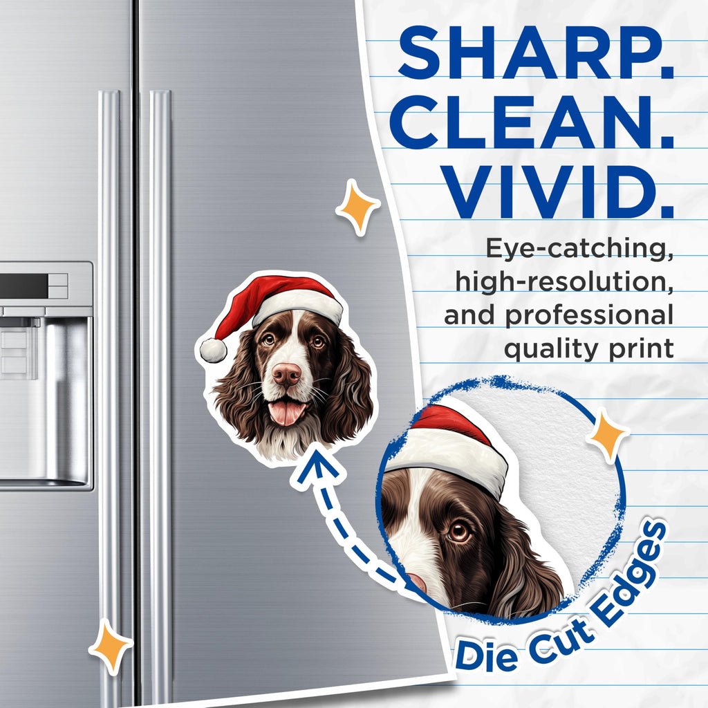(2 Pack) Christmas Dog Magnets - Santa Hat Springer Spaniel - Holiday Pet Refrigerator Decor - 5 Inches On Longest Side - Thick Durable Magnet - Made in USA - MAG29185