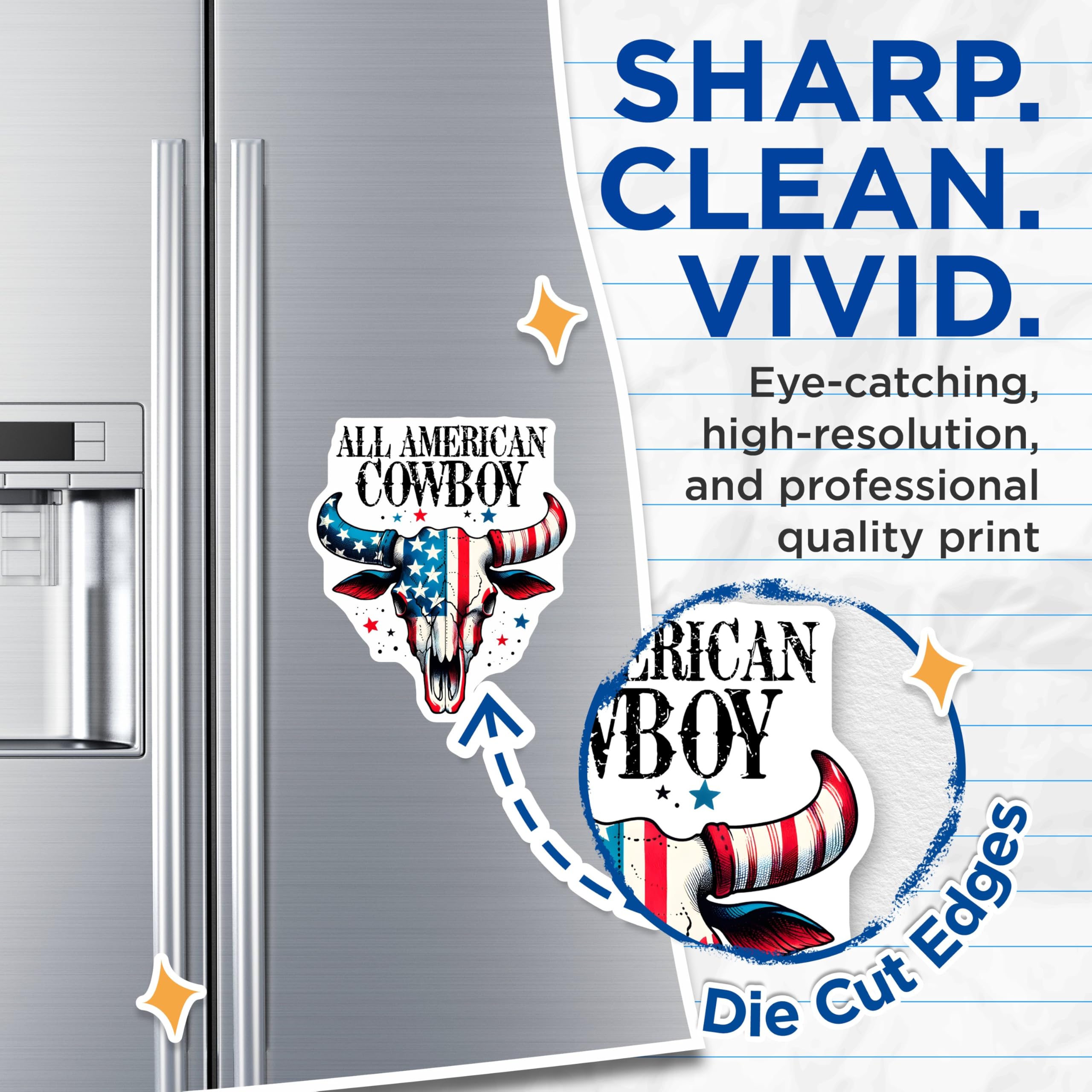 (2 Pack) All American Cowboy Magnets - Patriotic Skull Magnets - Western Theme Decor Magnets - 5" On Longest Side - for Cars, Refrigerators, Toolboxes, Lockers - Made in USA BMCS3160