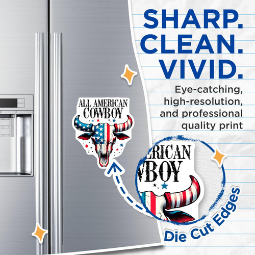 (2 Pack) All American Cowboy Magnets - Patriotic Skull Magnets - Western Theme Decor Magnets - 5" On Longest Side - for Cars, Refrigerators, Toolboxes, Lockers - Made in USA BMCS3160