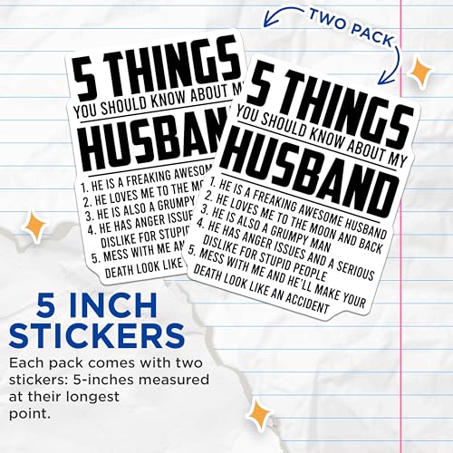 (2 Pack) Funny Husband Stickers - Hilarious Marriage Stickers - Husband Appreciation Stickers - 5" On Longest Side - Sticks to Smooth Flat Surfaces - Made in USA - BMCS4671