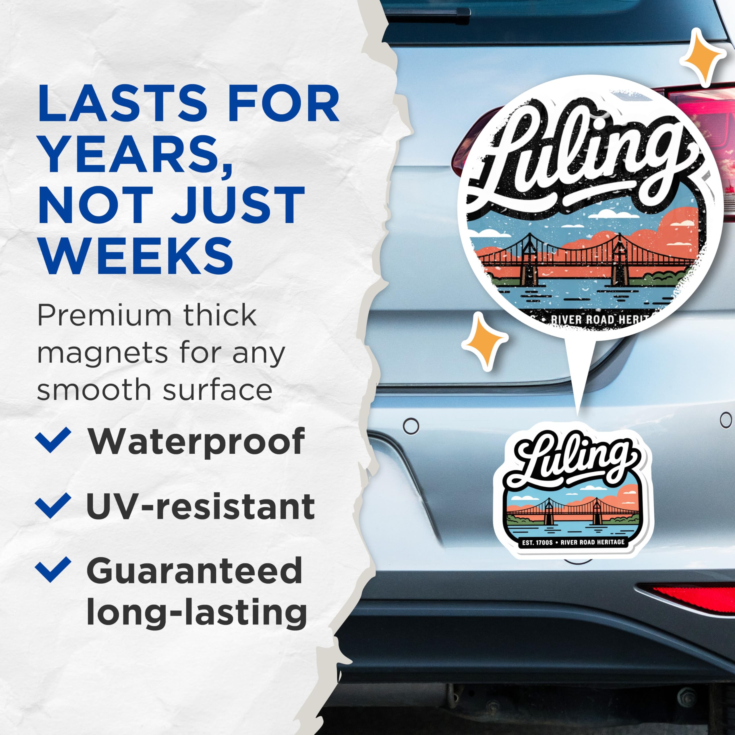 (2 Pack) Luling Bridge Magnets - Louisiana Souvenir - River Road Heritage - 5" On Longest Side - Premium Magnet - for Cars, Refrigerators, Toolboxes, Lockers - Made in USA - MAG17665