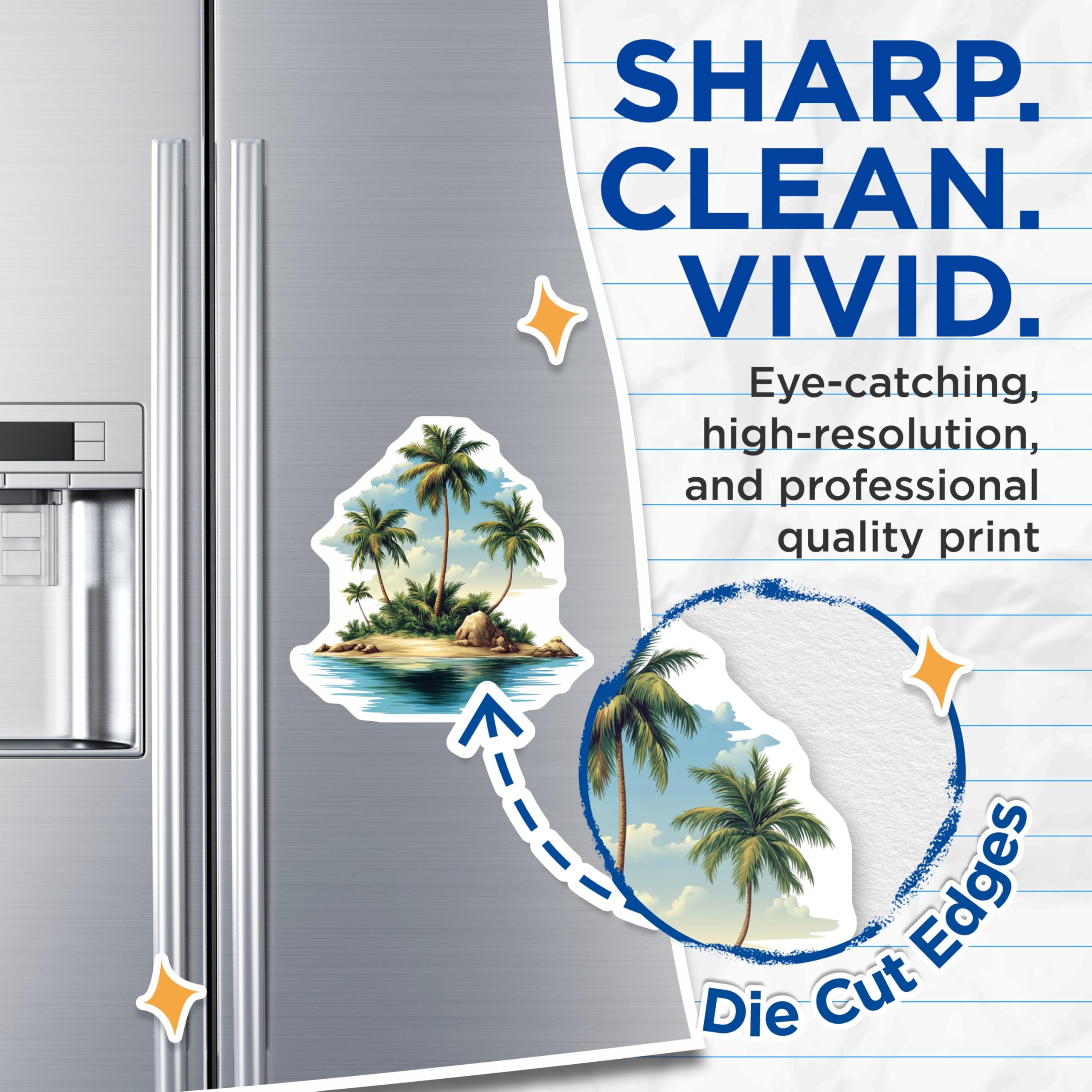 (2 Pack) Tropical Island Magnets - Palm Tree Beach Scene Decor - Ocean Vacation Paradise Fridge Accent - 5 Inches On Longest Side - Thick Durable Magnet - Made in USA - MAG29640