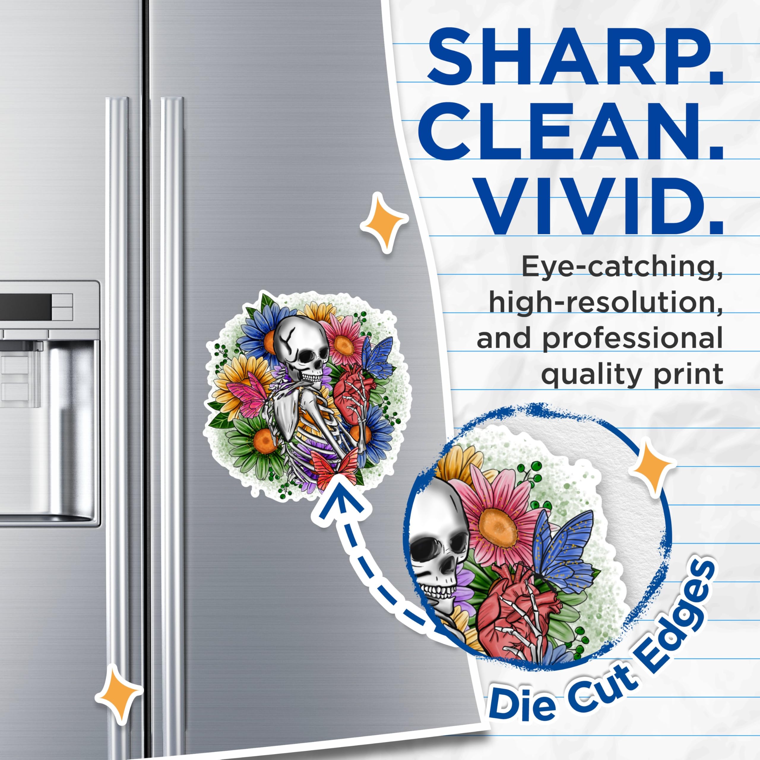 (2 Pack) Skull with Flowers Magnets - Skeleton and Floral Magnets - Unique Art Magnets for Home or Office- 5" On Longest Side - for Fridges, Toolboxes, Cars - Made in USA - MAG3049