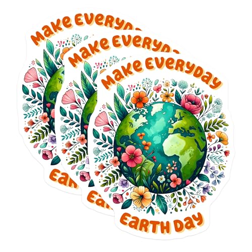 (3 Pack) Earth Day Decals - Floral Earth - Planet Decals - 3 Inches On Longest Side - Easy Peel & Apply - Made in USA - 3MCS8512