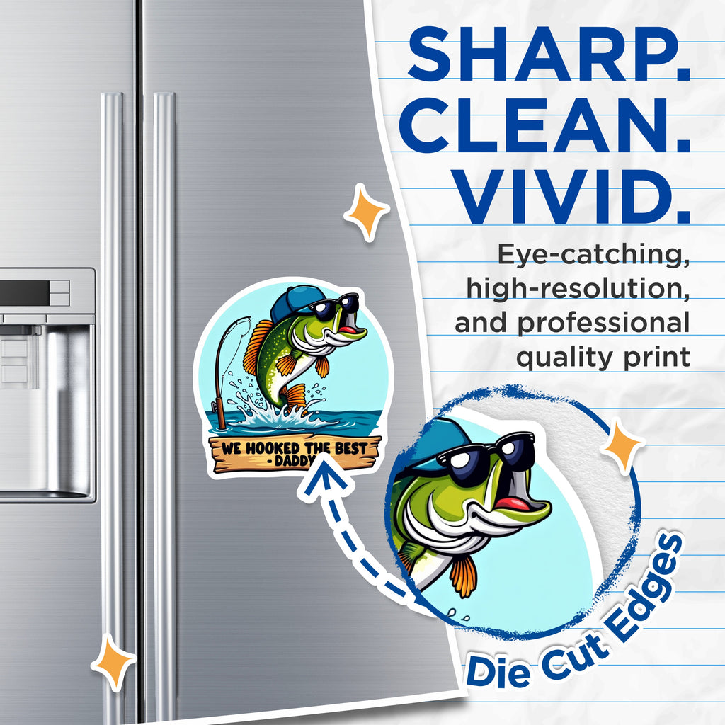 (2 Pack) Fishing Daddy Magnets - Cool Bass Fish Refrigerator Decor - Fathers Day Present from Kids - 5 Inches On Longest Side - Thick Durable Magnet - Made in USA - MAG39721