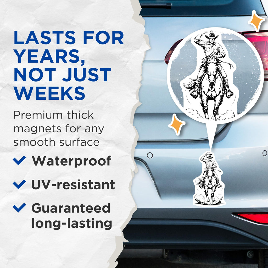 (2 Pack) Cowboy Horse Magnets - Western Riding Decor - Rodeo Lover Gifts - 5" On Longest Side - Premium Magnet - for Cars, Refrigerators, Toolboxes, Lockers - Made in USA - MAG16753