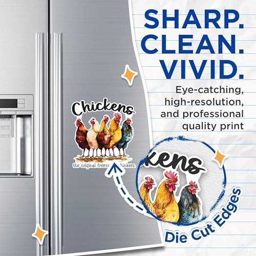 (2 Pack) Funny Chicken Magnets - Free Range Thinker Magnets - Farm Animal Decor Magnets- 5" On Longest Side - for Fridges, Toolboxes, Cars - Made in USA - MAG2594