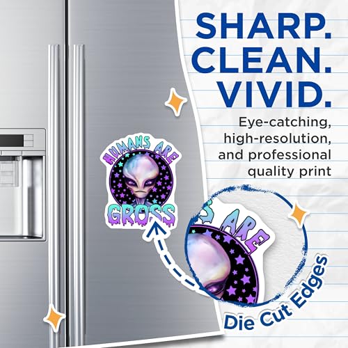 (2 Pack) Humans are Gross Magnets - Alien Art - Purple Green Stars - 5" On Longest Side - for Cars, Fridges, Toolboxes - Made in USA - MAG7763
