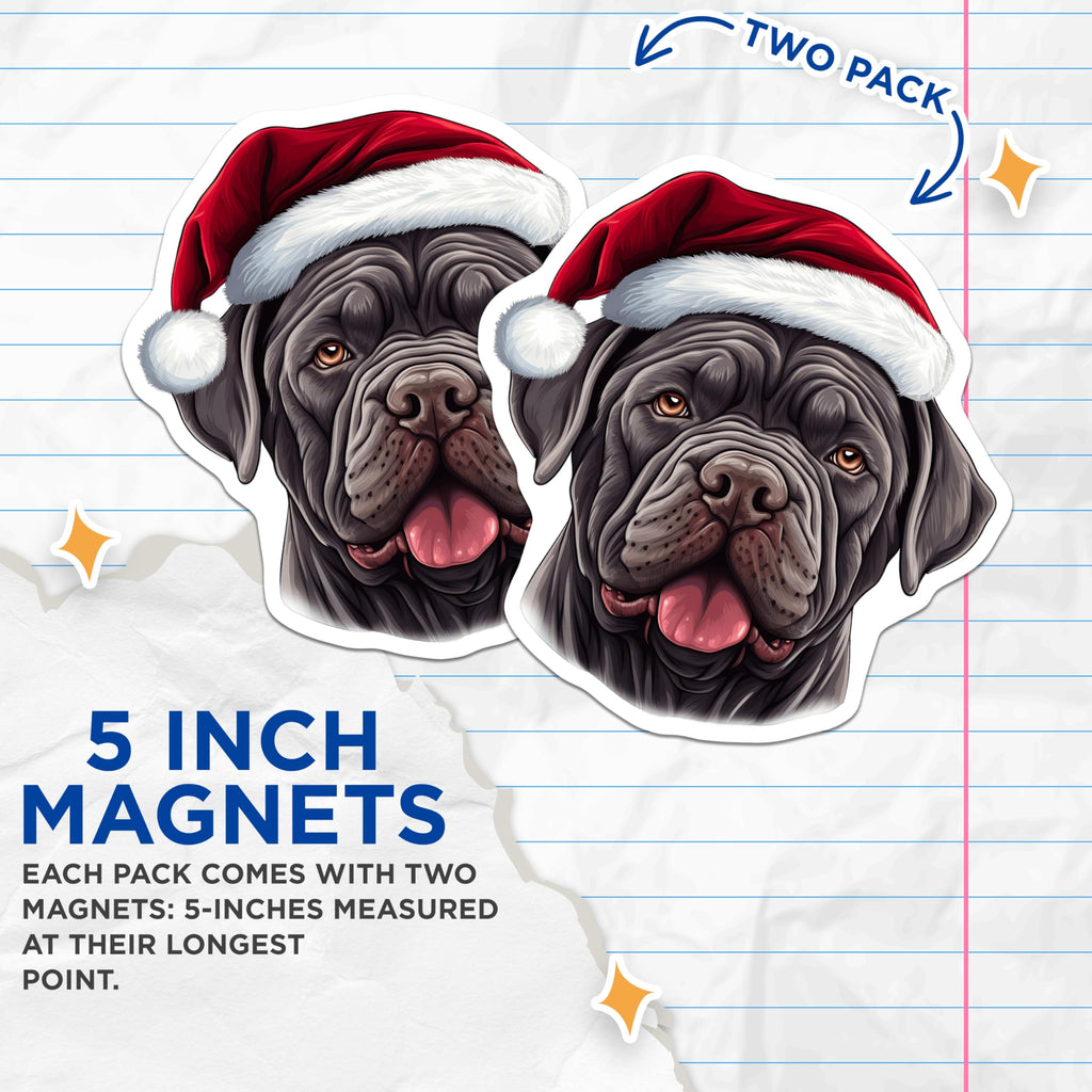 (2 Pack) Christmas Dog Magnets - Santa Mastiff Refrigerator Accent - Holiday Pet Lover Decor - 5 Inches On Longest Side - Thick Durable Magnet - Made in USA - MAG29089