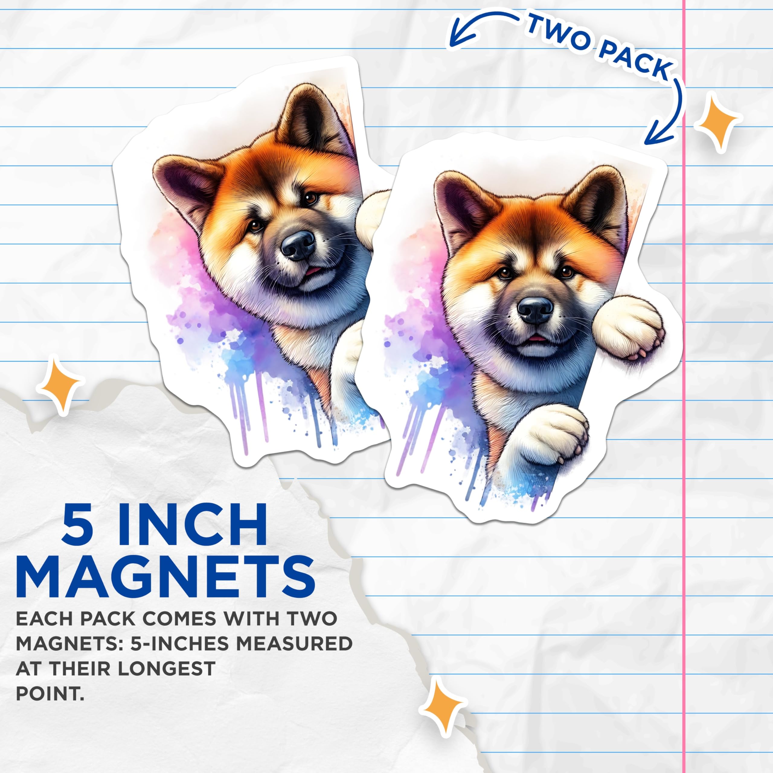 (2 Pack) Akita Magnets - Watercolor Dog Magnets - Refrigerator Magnets - 5" On Longest Side - Premium Magnet - for Cars, Refrigerators, Toolboxes, Lockers - Made in USA - MAG15706
