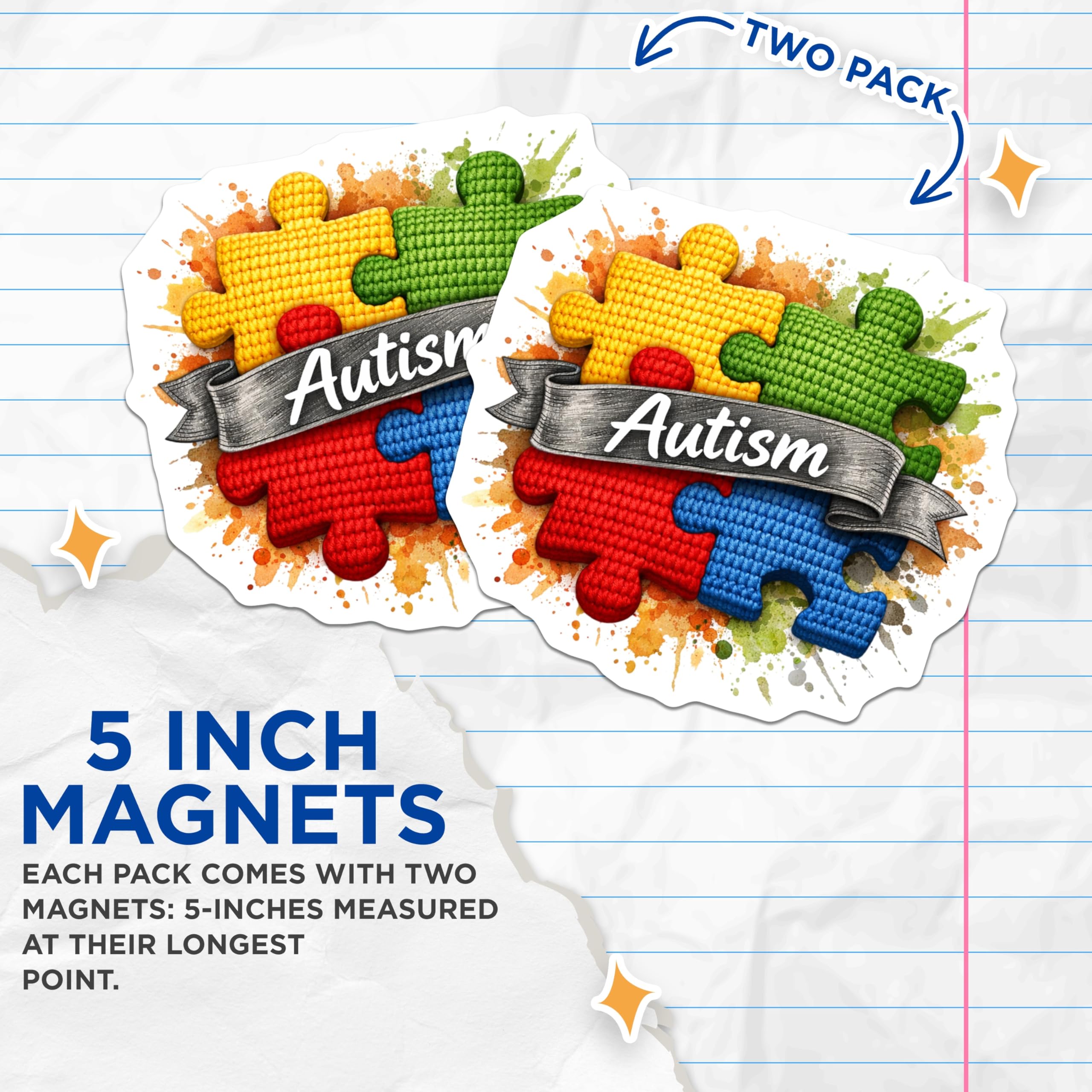 (2 Pack) Autism Awareness Puzzle Magnets - Colorful Neurodiversity Inclusion Support - Advocacy Acceptance Display Art - 5 Inches On Longest Side - Thick Durable Magnet - Made in USA - MAG20846
