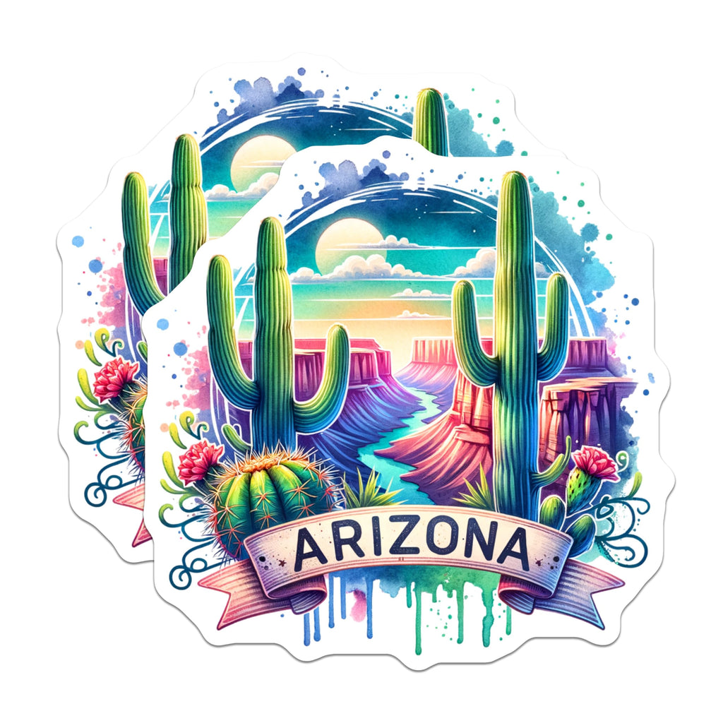 (2 Pack) Arizona Cactus Stickers - Desert Vibes - Nature Art - 5" On Longest Side - Sticks to Smooth Flat Surfaces - Made in USA - BMCS6834