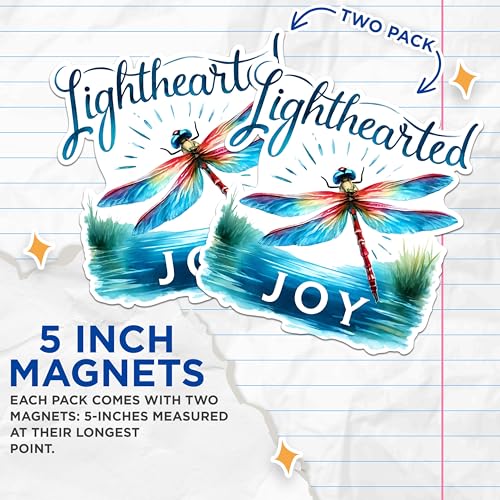 (2 Pack) Lighthearted Joy Magnets - Dragonfly Art Magnets - Colorful Inspirational Magnets- 5" On Longest Side - for Fridges, Toolboxes, Cars - Made in USA - MAG2687