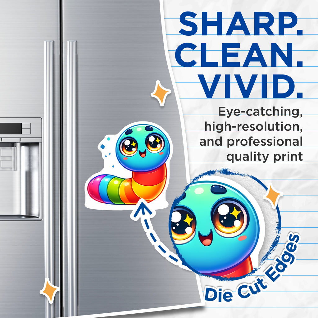 (2 Pack) Cute Rainbow Worm Magnets - Kawaii Aesthetic Fridge Decor - Cheerful Locker Accessories - Vibrant Cartoon Bug Magnet - Happy - 5" - Thick Durable Magnet - Made in USA - MAG39700