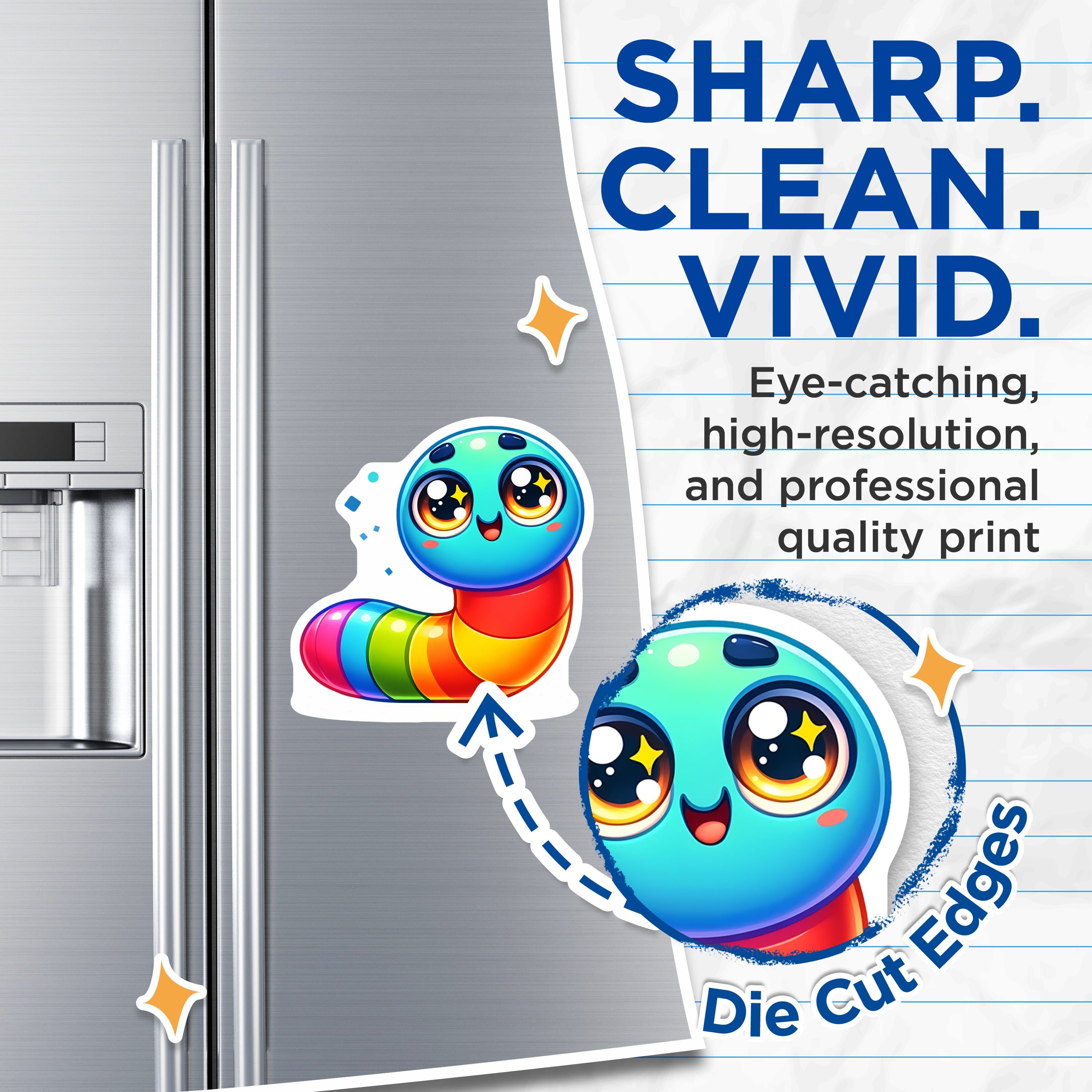 (2 Pack) Cute Rainbow Worm Magnets - Kawaii Aesthetic Fridge Decor - Cheerful Locker Accessories - Vibrant Cartoon Bug Magnet - Happy - 5" - Thick Durable Magnet - Made in USA - MAG39700