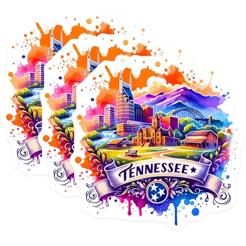 (3 Pack) Tennessee Decals - Nashville Skyline - State Pride Laptop Decal- 3 Inches On Longest Side - Easy Peel & Apply - Made in USA - 3MCS5666