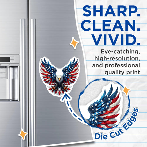 (2 Pack) American Eagle Magnets - Patriotic USA Flag Art - Independence Day Decor - 5 Inches On Longest Side - Thick Durable Magnet - Made in USA - MAG21020
