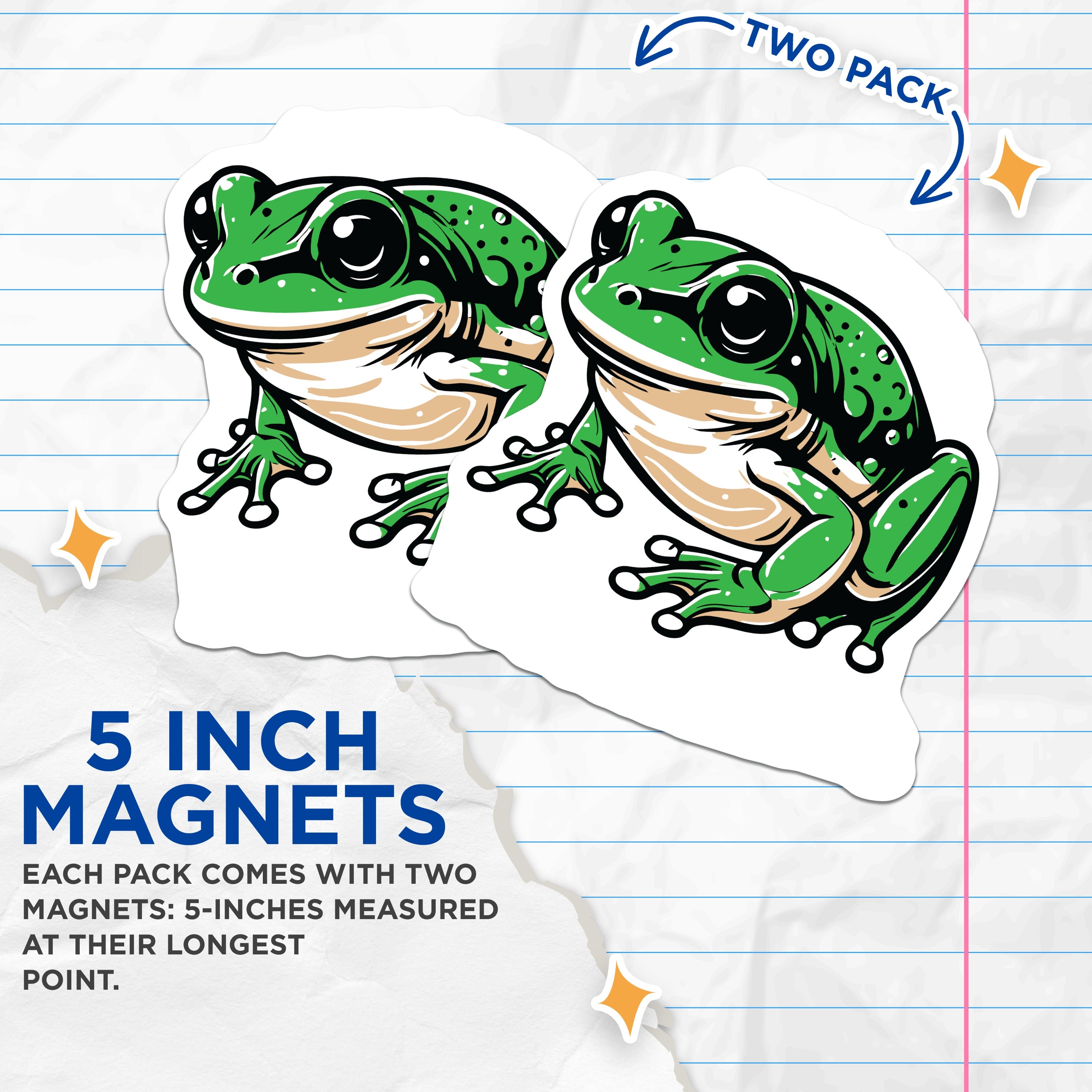 (2 Pack) Green Frog Magnets - Cute Amphibian Decor - Nature Animal Refrigerator Art - 5 Inches On Longest Side - Thick Durable Magnet - Made in USA - MAG39474