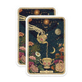(2 Pack) Space Gothic Floral Stickers - Celestial Skeleton Art Stickers - Moon and Stars Illustration Stickers - 5" On Longest Side - Sticks to Smooth Flat Surfaces - Made in USA - BMCS5321