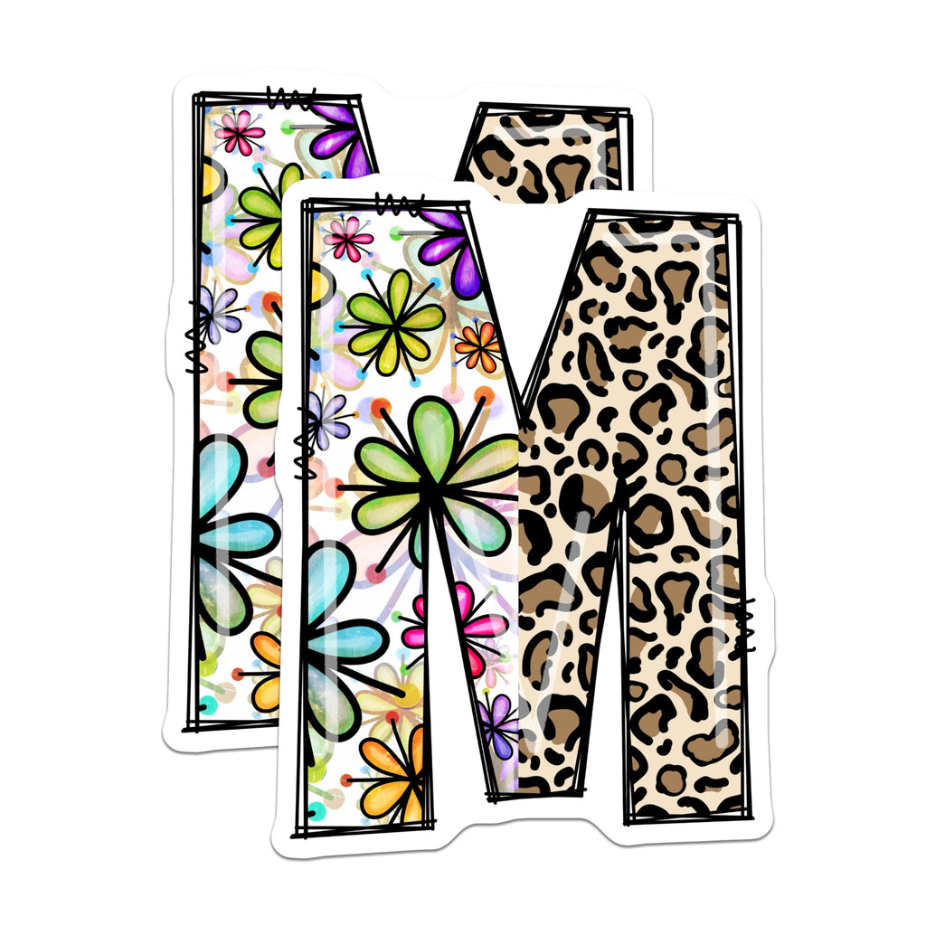 (2 Pack) Letter M Magnets - Floral Leopard Print - Initial M Decor - 5" On Longest Side - Premium Magnet - for Cars, Refrigerators, Toolboxes, Lockers - Made in USA - MAG15034
