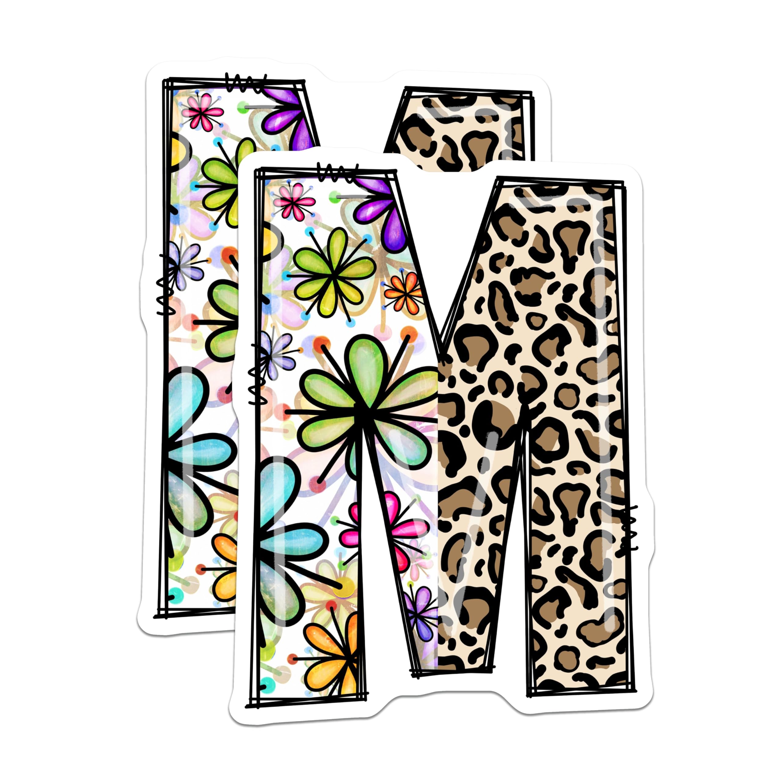 (2 Pack) Letter M Magnets - Floral Leopard Print - Initial M Decor - 5" On Longest Side - Premium Magnet - for Cars, Refrigerators, Toolboxes, Lockers - Made in USA - MAG15034
