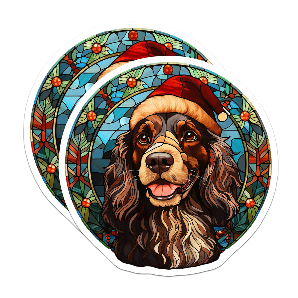 (2 Pack) Christmas Dog Magnets - Stained Glass Spaniel Art - Holiday Pet Decor - 5 Inches On Longest Side - Thick Durable Magnet - Made in USA - MAG29808