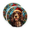 (2 Pack) Christmas Dog Magnets - Stained Glass Spaniel Art - Holiday Pet Decor - 5 Inches On Longest Side - Thick Durable Magnet - Made in USA - MAG29808