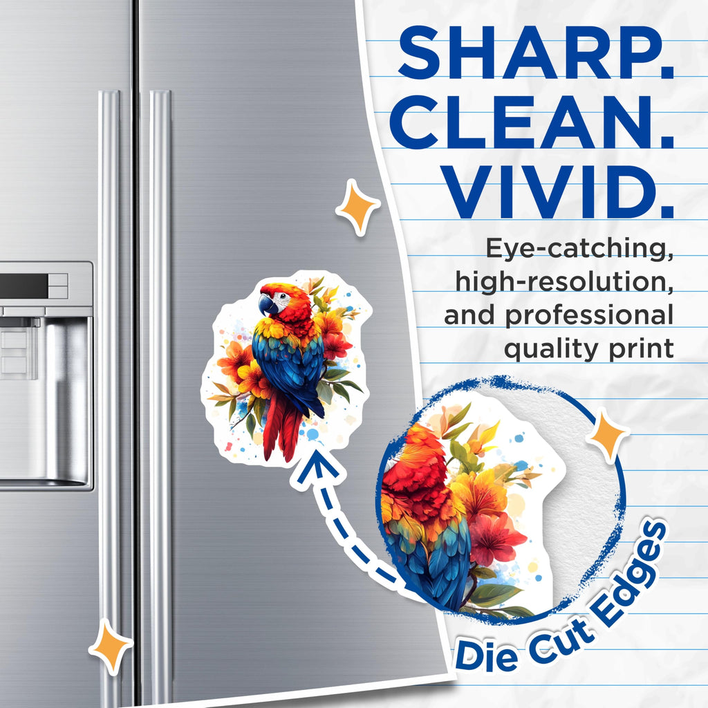 (2 Pack) Tropical Macaw Parrot Magnets - Exotic Bird Art - Vibrant Floral Decor Magnets - 5 Inches On Longest Side - Thick Durable Magnet - Made in USA - MAG30095