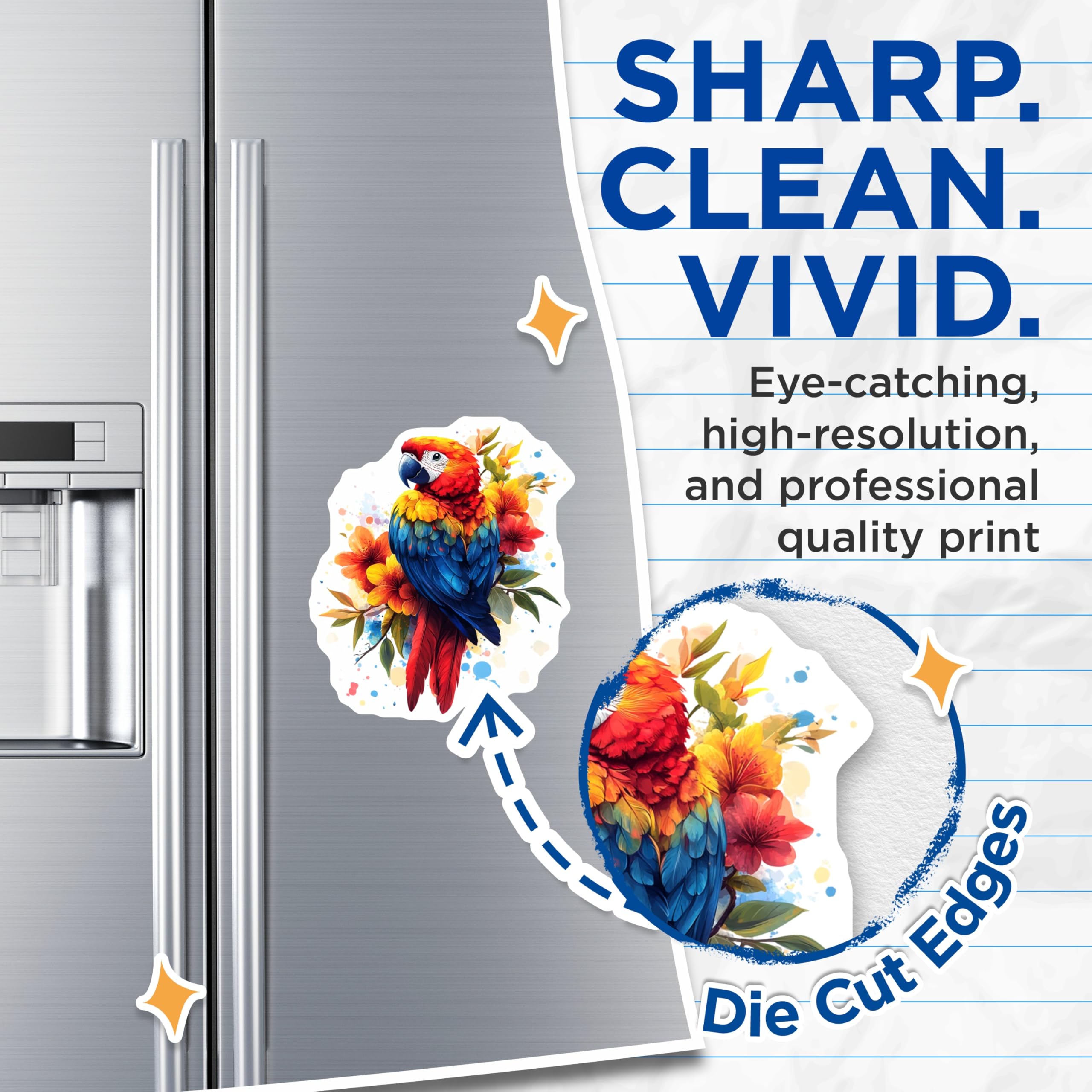 (2 Pack) Tropical Macaw Parrot Magnets - Exotic Bird Art - Vibrant Floral Decor Magnets - 5 Inches On Longest Side - Thick Durable Magnet - Made in USA - MAG30095