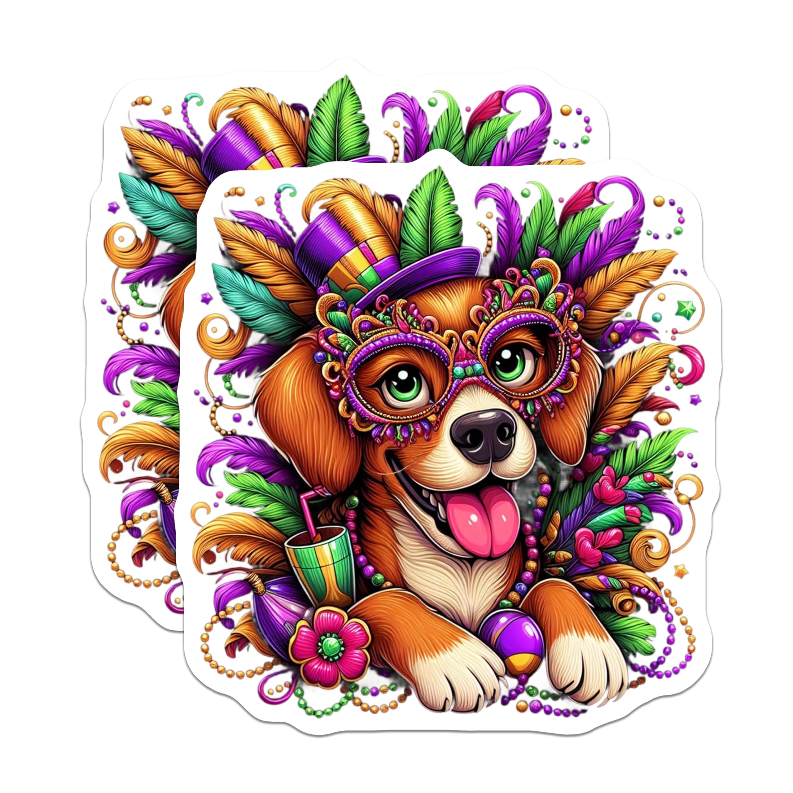 (2 Pack) Mardi Gras Dog Magnets - Party Celebration Magnets - Festive Home Decor - 5" On Longest Side - Premium Magnet - for Cars, Refrigerators, Toolboxes, Lockers - Made in USA - MAG16174