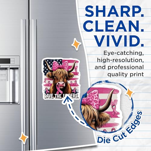 (2 Pack) Save The Udders Magnets - Cow with Bow - Ribbon Awareness Magnets - 5" On Longest Side - for Cars, Fridges, Toolboxes - Made in USA - MAG3981