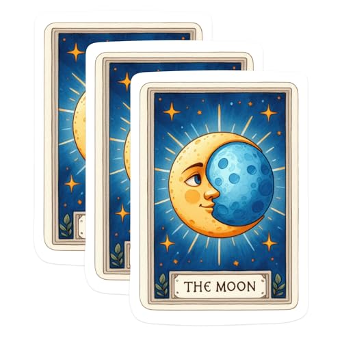 (3 Pack) Moon Tarot Card Decals - Celestial Decor - Laptop Decal - 3 Inches On Longest Side - Easy Peel & Apply - Made in USA - 3MCS1126