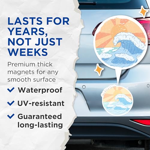 (2 Pack) Soul Full of Sunshine Magnets - Inspirational Wave Art - Retro Sun and Sea - 5" On Longest Side - for Cars, Fridges, Toolboxes - Made in USA - MAG6715