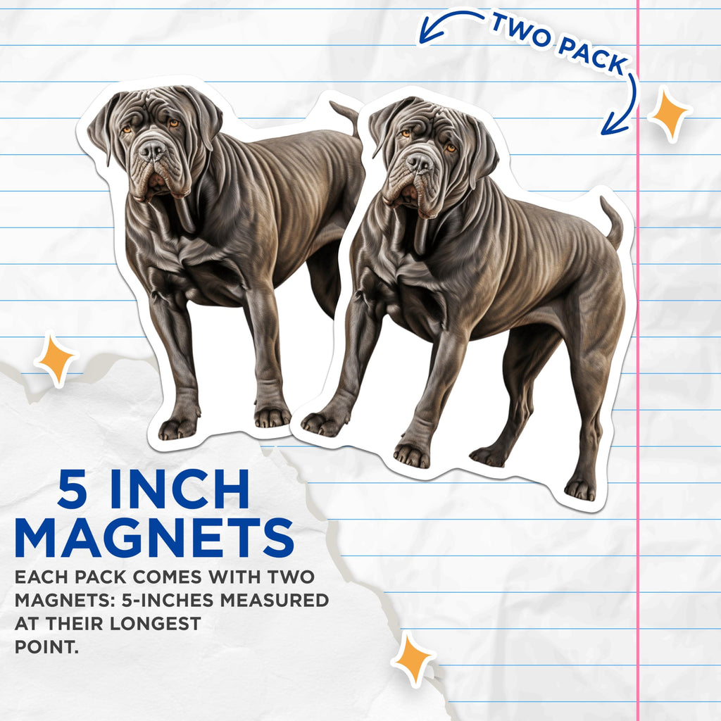 (2 Pack) Neapolitan Mastiff Magnets - Powerful Mastiff Art - Dog Breed Fan Items - 5 Inches On Longest Side - Thick Durable Magnet - Made in USA - MAG29527