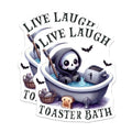 (2 Pack) Live Laugh Toaster Bath Stickers - Grim Reaper Bathtub Sticker - Funny Kitchen Decor Sticker - 5" On Longest Side - Sticks to Smooth Flat Surfaces - Made in USA - BMCS5945