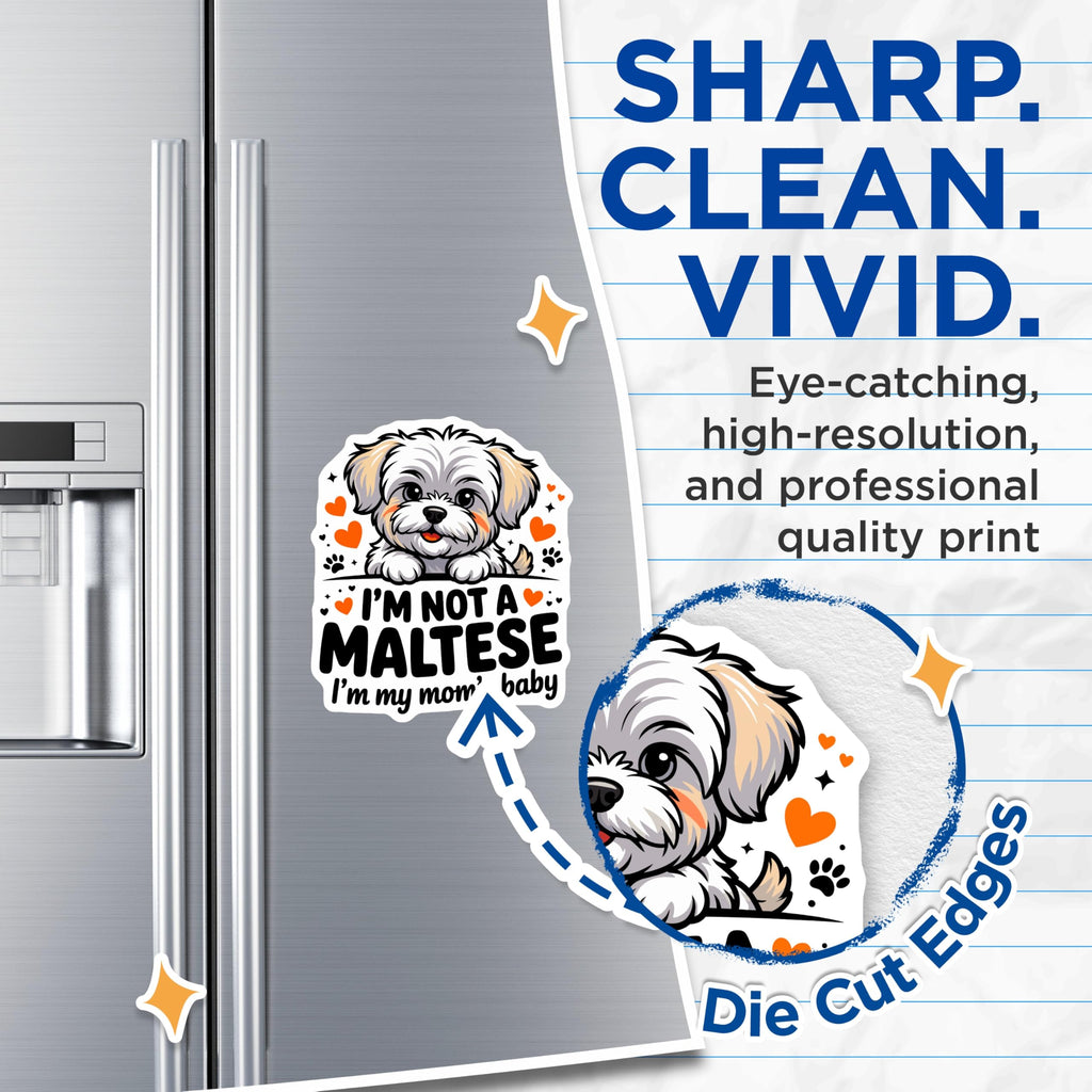 (2 Pack) Maltese Dog Magnets - Mom's Baby Pet Lover - Adorable Dog Mom Kitchen Decor - Cute Puppy Refrigerator Accessory - 5 Inches On Longest Side - Thick Durable Magnet - Made in USA - MAG25510