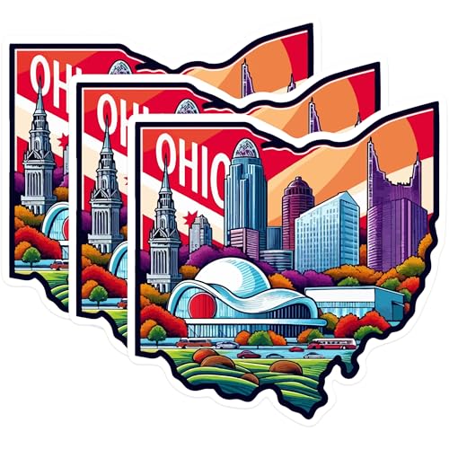 (3 Pack) Ohio Skyline Decals - State Pride - Laptop Decals - 3 Inches On Longest Side - Easy Peel & Apply - Made in USA - 3MCS0157