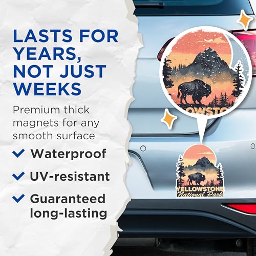 (2 Packs) Yellowstone National Park Magnets - Yellowstone National Magnets - 5 Inches On Longest Side - Premium Magnet - for Fridges, Toolboxes, Cars - Made in USA - MAG2546
