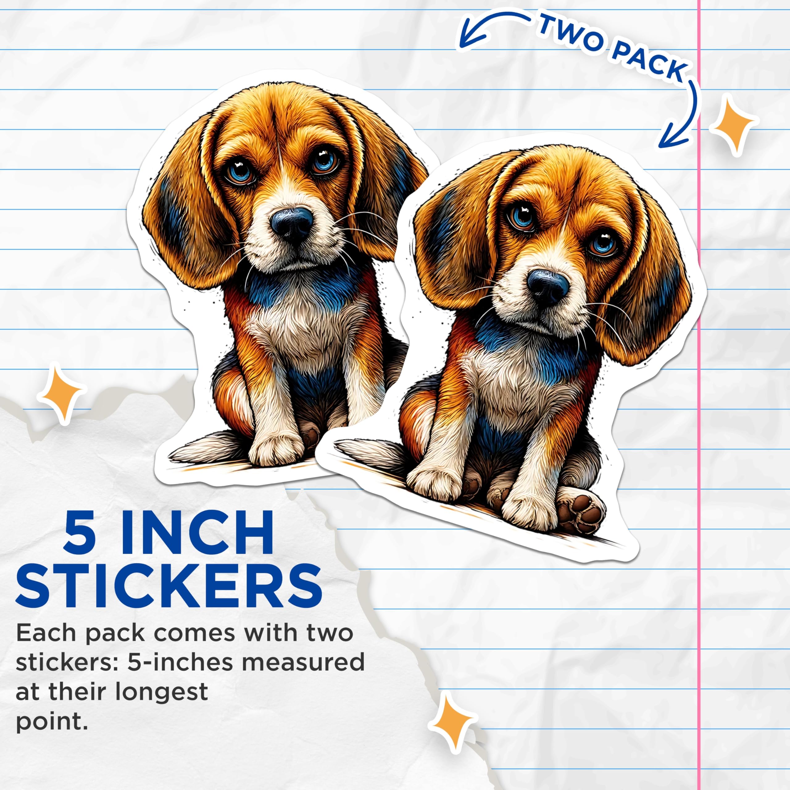 (2 Pack) Beagle Dog Stickers - Cute Puppy Decals - Pet Lover Accessories - 5" On Longest Side - Sticks to Smooth Flat Surfaces - Made in USA - BMCS15762