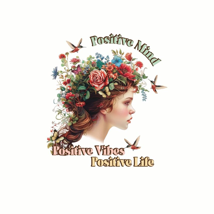 (3 Pack) Positive Mind Decals - Floral Girl Decals - Positive Vibes Laptop Decal - 3 Inches On Longest Side - Easy Peel & Apply - Made in USA - 3MCS7796