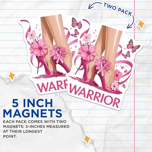 (2 Pack) Warrior High Heel Shoe Magnets - Breast Cancer Awareness - Pink Ribbon Magnets - Butterfly ation - 5" On Longest Side - for Cars, Fridges, Toolboxes - Made in USA - MAG3983