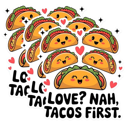 (3 Pack) Taco Decals - Love Tacos - Foodie Decal - 3 Inches On Longest Side - Easy Peel & Apply - Made in USA - 3MCS1784